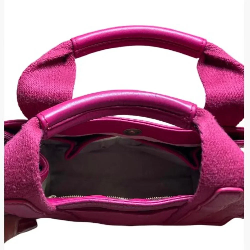 Tory Burch Ella   PM Party Host Pick   Small Leather and Canvas Tote Magenta EUC - Picture 8 of 14